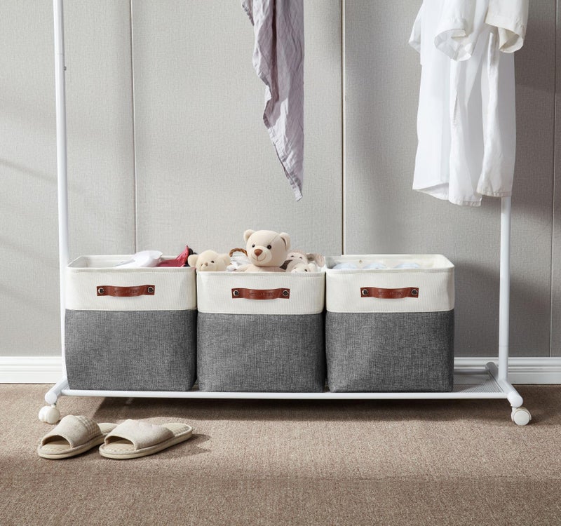 DECOMOMO Storage Cubes, 12x12 Storage Bins, Baskets for Shelves (Grey & White, Cube 12" - 4 Pack) - Image 2